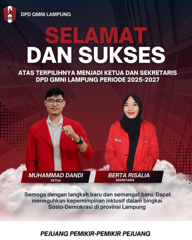 
					Muhammad Dandi dan Berta Risalia Terpilih Pimpin DPD GMNI Lampung 2025-2027