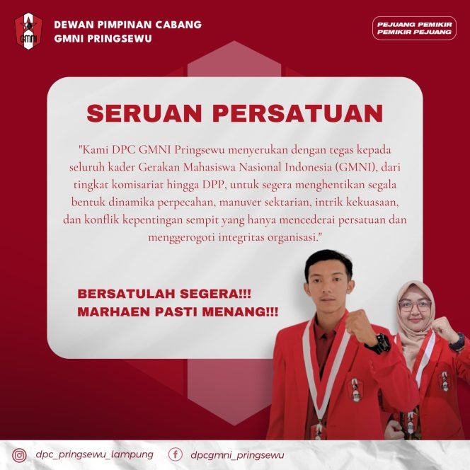 
					DPC GMNI Pringsewu Serukan Persatuan, Tolak Perpecahan di Tubuh Organisasi